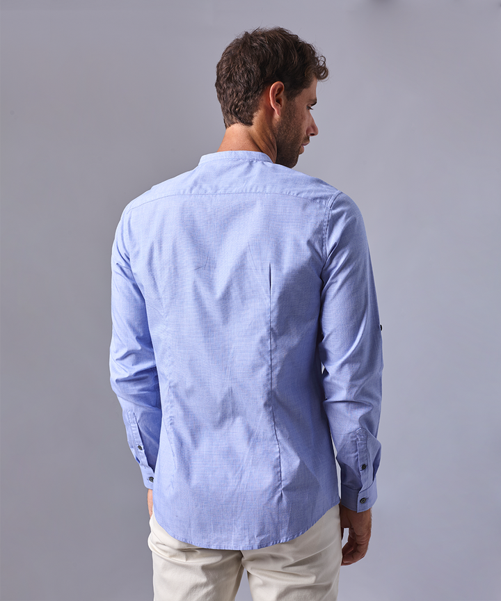 CAMISA MANGA LARGA CUELLO NERÚ RECTO SLIM FIT AZUL OI24