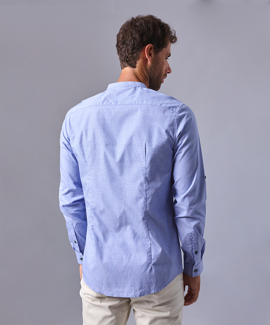 CAMISA MANGA LARGA CUELLO NERÚ RECTO SLIM FIT AZUL OI24