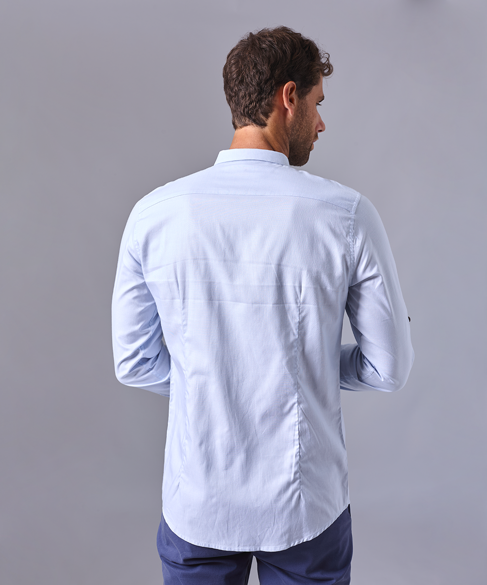 CAMISA MANGA LARGA CUELLO MICRO BUTTON DOWN SLIM FIT CELESTE OI24