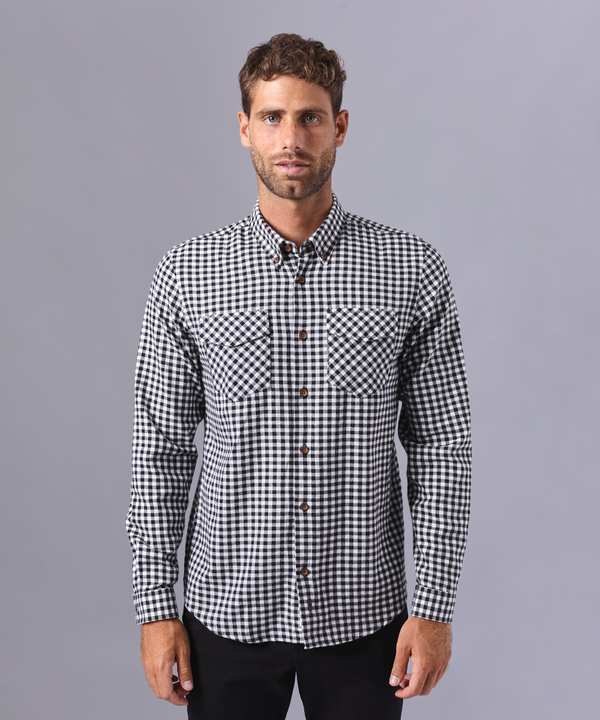 CAMISA MANGA LARGA FRANELA CLASSIC FIT NEGRO CUADROS OI24