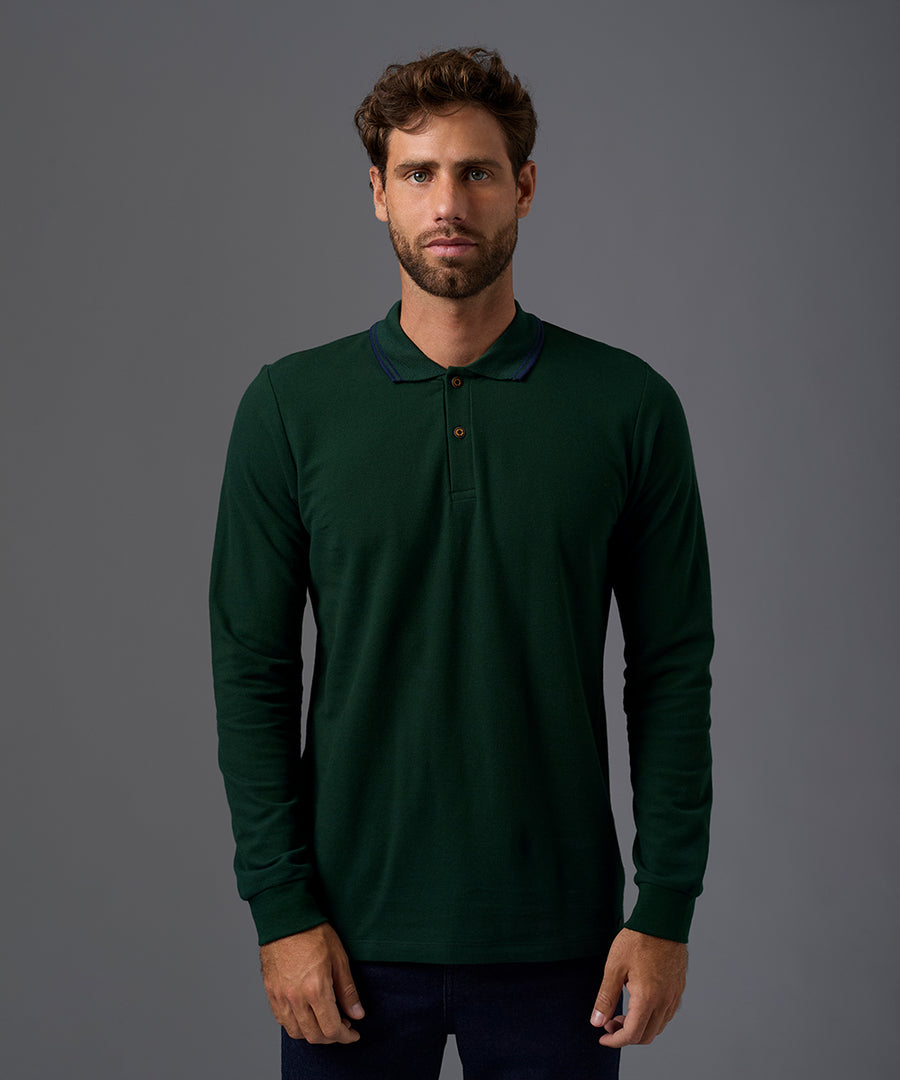 POLO MANGA LARGA PIQUE CUELLO RECTILINEO OI26