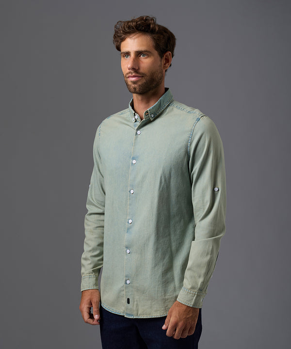 CAMISA MANGA LARGA ROLL UP DENIM CUELLO BUTTON DOWN CLASSIC FIT OI26