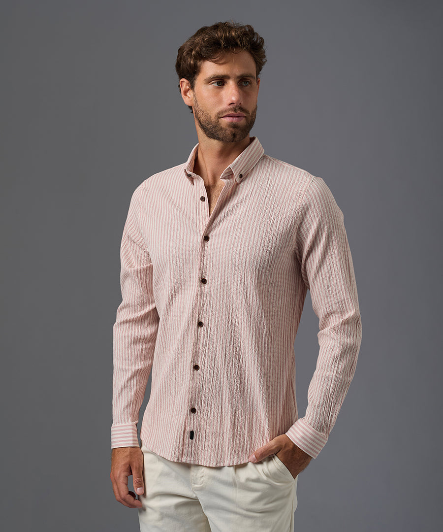CAMISA MANGA LARGA SEERSUCKER A RAYAS CLASSIC FIT OI26