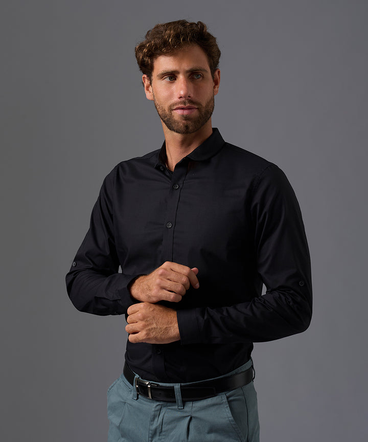 CAMISA MANGA LARGA ROLL UP CUELLO CORTO REDONDEADO SLIM FIT OI26
