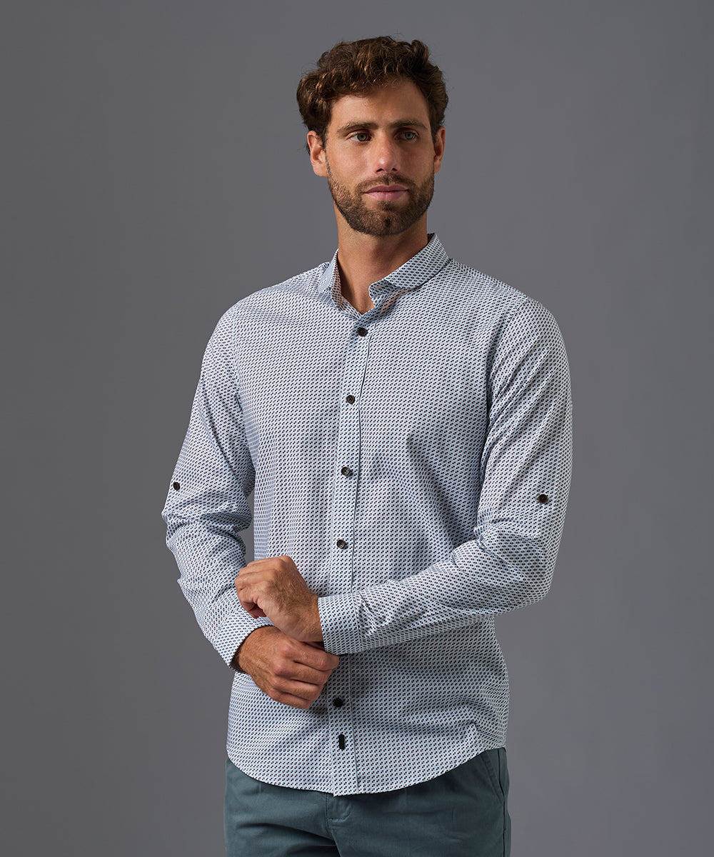 CAMISA MANGA LARGA ROLL UP CUELLO CORTO REDONDEADO SLIM FIT OI26