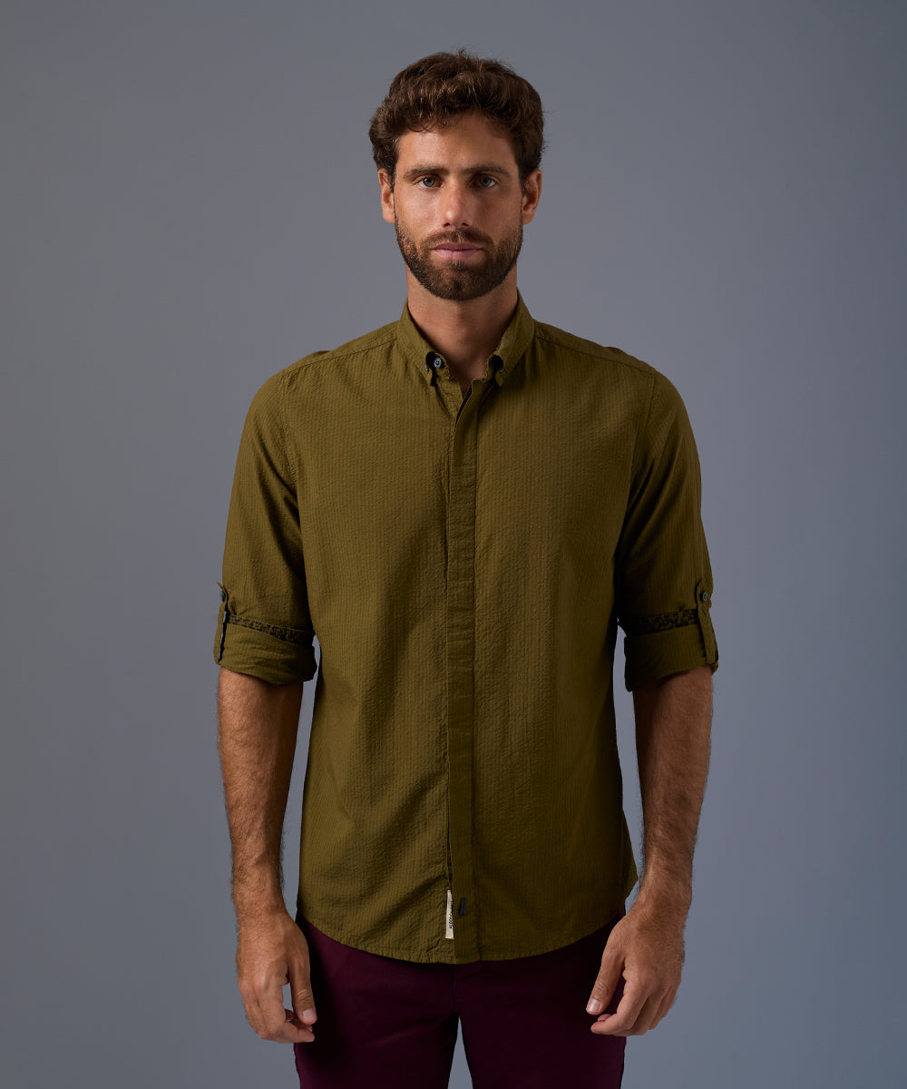 Camisa Roll Up Seersucker Slim Fit