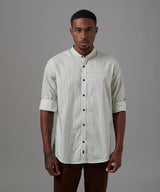CAMISA MANGA LARGA CUELLO NERU ROLL UP SLIM FIT BLANCO ESTAMPADO OI25