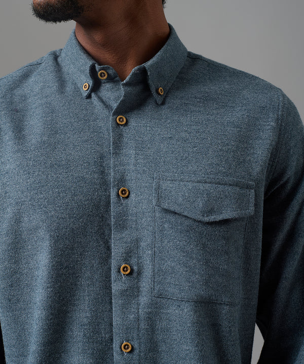 CAMISA MANGA LARGA FRANELA CUELLO B. DOWN CLASSIC FIT AZUL OI25