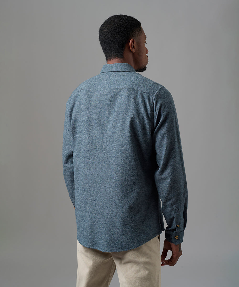 CAMISA MANGA LARGA FRANELA CUELLO B. DOWN CLASSIC FIT AZUL OI25