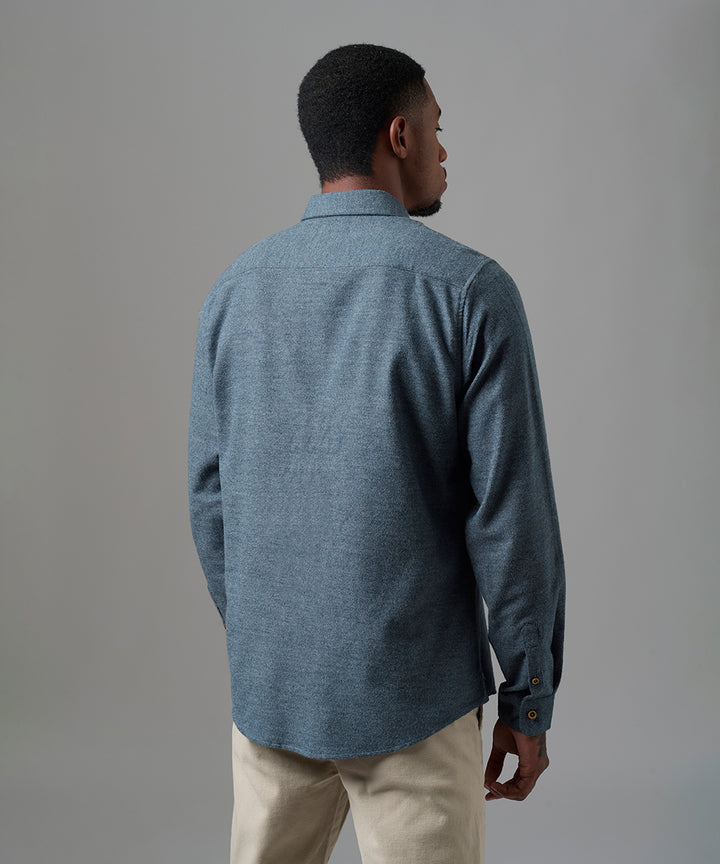 CAMISA MANGA LARGA FRANELA CUELLO B. DOWN CLASSIC FIT AZUL OI25