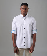 CAMISA MANGA LARGA CUELLO PUNTA REDONDEADO ROLL UP CLASSIC FIT BLANCO OI25