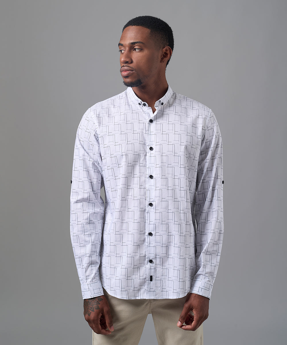 CAMISA MANGA LARGA MICRO B. DOWN CLASSIC FIT BLANCO ESTAMPADO OI25