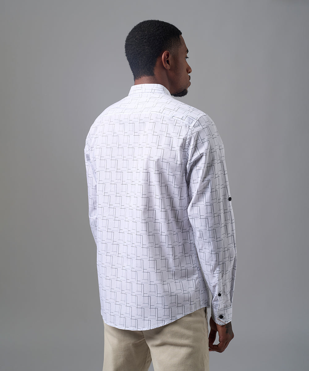 CAMISA MANGA LARGA MICRO B. DOWN CLASSIC FIT BLANCO ESTAMPADO OI25