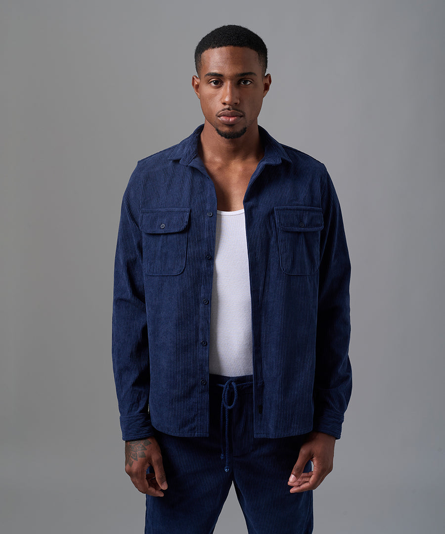 CAMISA MANGA LARGA CORDUROY CLASSIC FIT AZUL MARINO OI25