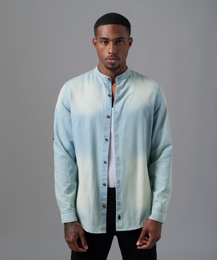 CAMISA MANGA LARGA DENIM ROLL UP SLIM FIT CELESTE OI25