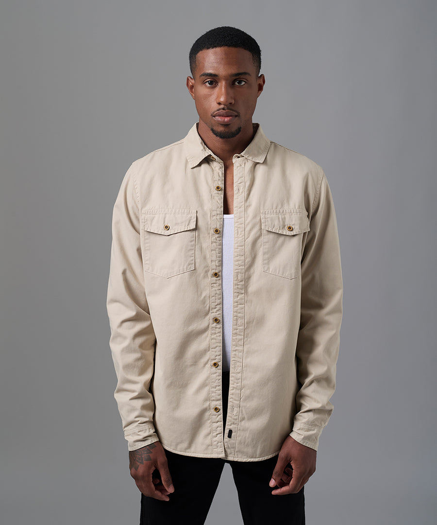 CAMISA MANGA LARGA SOBRECAMISA CLASSIC FIT HUESO OI25