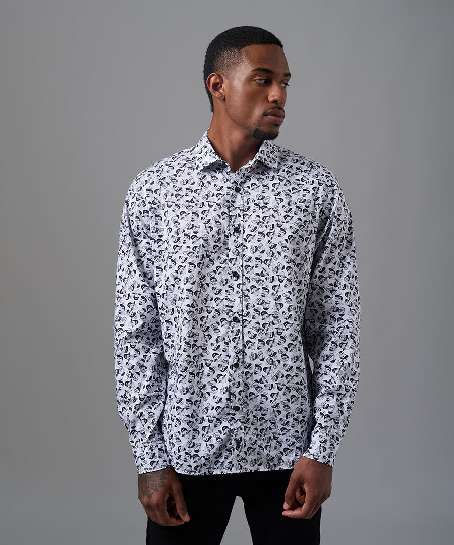 CAMISA MANGA LARGA FACES CLASSIC FIT BLANCO ESTAMPADO OI25