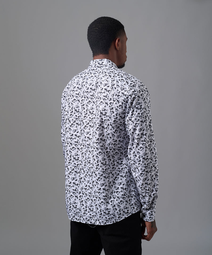 CAMISA MANGA LARGA FACES CLASSIC FIT BLANCO ESTAMPADO OI25