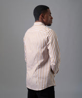 CAMISA MANGA LARGA PECHERA OJAL SLIM FIT CAMELLO RAYAS OI25