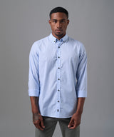 CAMISA MANGA LARGA CUELLO B. DOWN SLIM FIT CELESTE C/RAYAS OI25