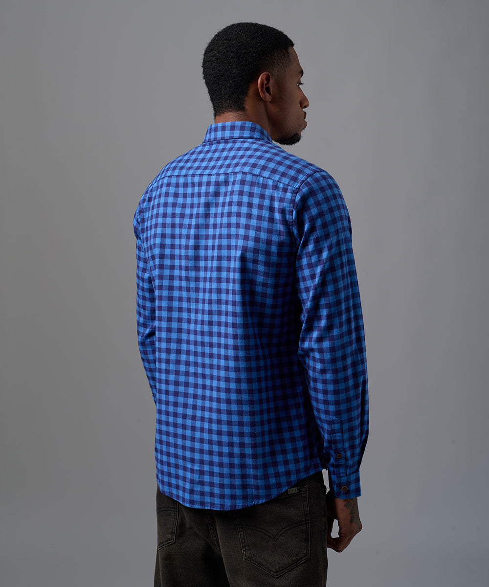 CAMISA MANGA LARGA FRANELA CUELLO B. DOWN CLASSIC FIT AZUL CUADROS OI25