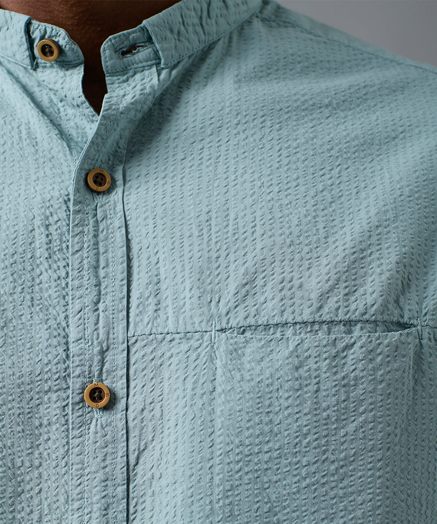 CAMISA MANGA LARGA SEERSUCKER TWISTED COLLAR CLASSIC FIT VERDE OI25