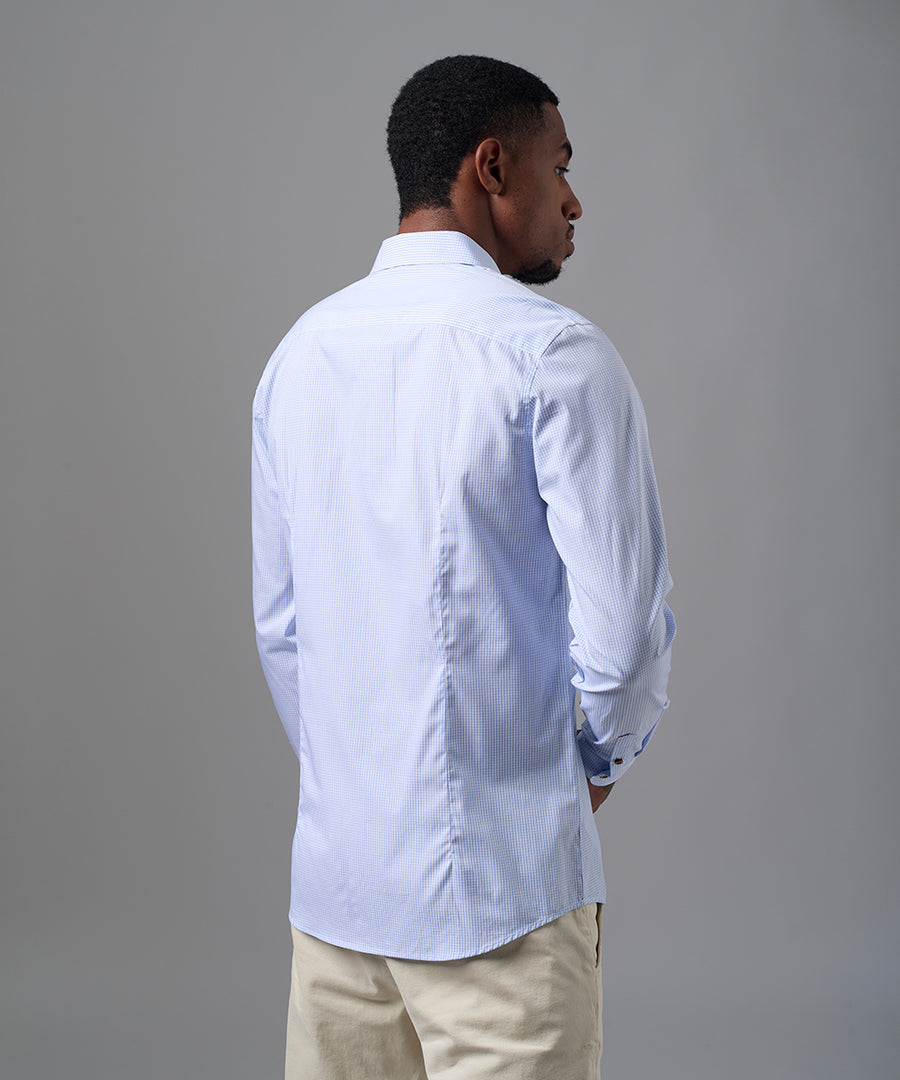 CAMISA MANGA LARGA PECHERA OJAL SLIM FIT CELESTE CUADROS OI25