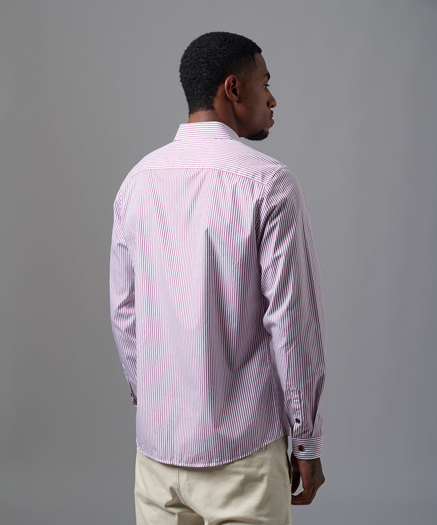 CAMISA MANGA LARGA PECHERA OJAL CLASSIC FIT GUINDA C/RAYAS OI25