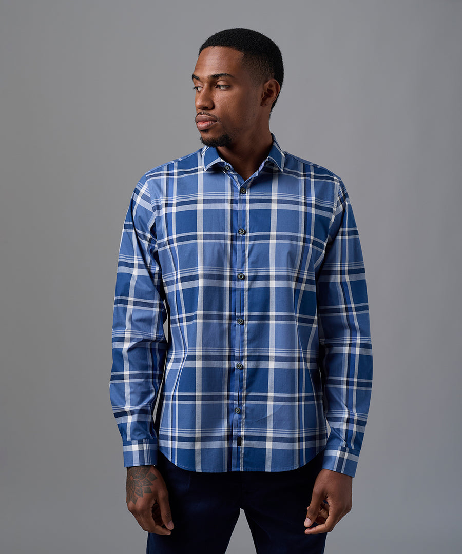 CAMISA MANGA LARGA PECHERA OJAL CLASSIC FIT AZUL CUADROS OI25