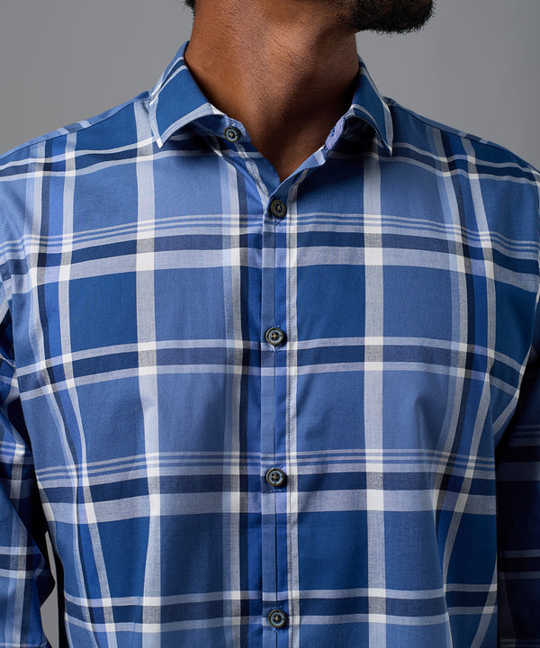 CAMISA MANGA LARGA PECHERA OJAL CLASSIC FIT AZUL CUADROS OI25