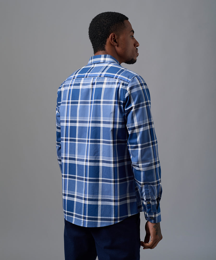 CAMISA MANGA LARGA PECHERA OJAL CLASSIC FIT AZUL CUADROS OI25