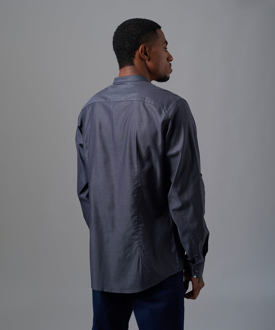 CAMISA MANGA LARGA CUELLO NERU ROLL UP SLIM FIT CHARCOAL OI25