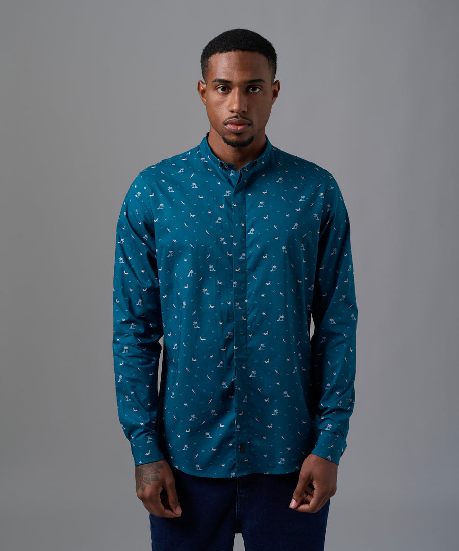 CAMISA MANGA LARGA BUFEO COLORADO SLIM FIT AZUL ESTAMPADO OI25