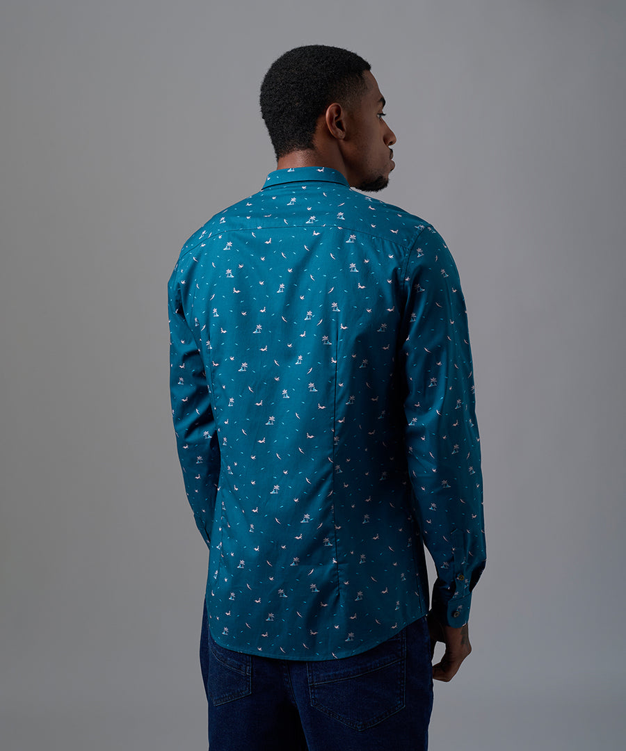 CAMISA MANGA LARGA BUFEO COLORADO SLIM FIT AZUL ESTAMPADO OI25