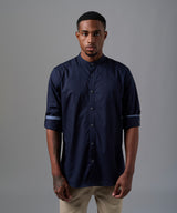 CAMISA MANGA LARGA CUELLO NERU ROLL UP SLIM FIT AZUL OI25
