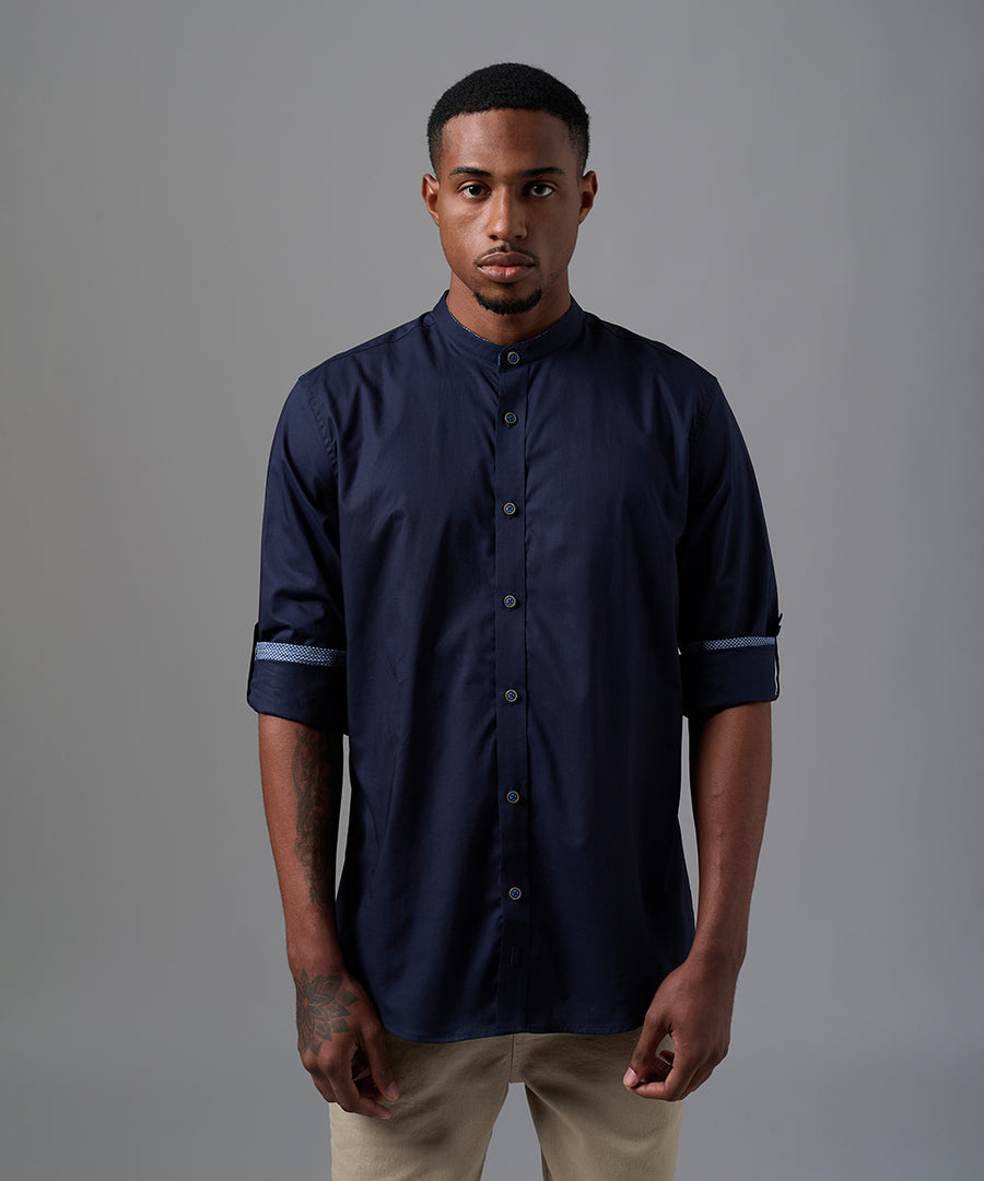 CAMISA MANGA LARGA CUELLO NERU ROLL UP SLIM FIT AZUL OI25