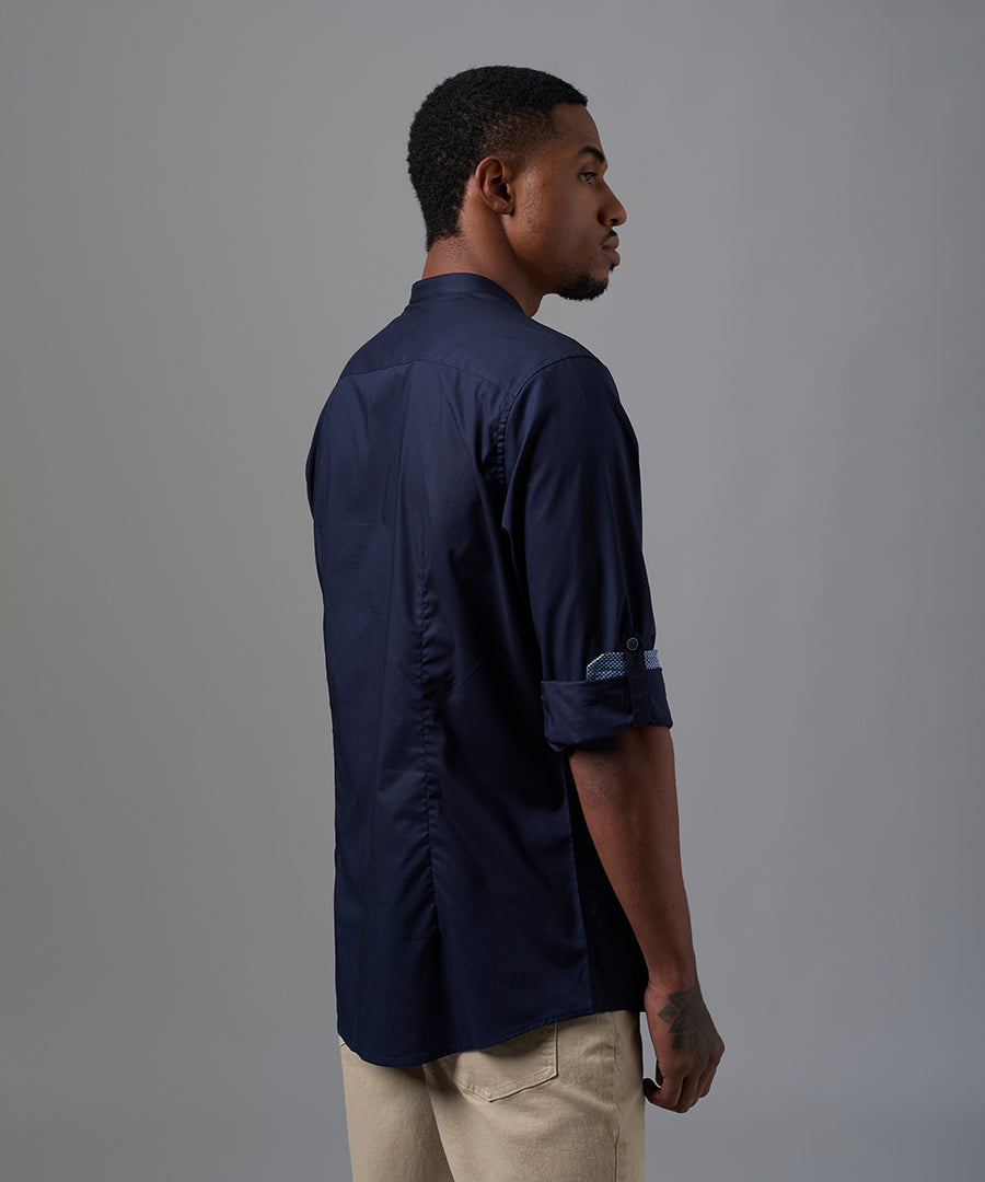 CAMISA MANGA LARGA CUELLO NERU ROLL UP SLIM FIT AZUL OI25