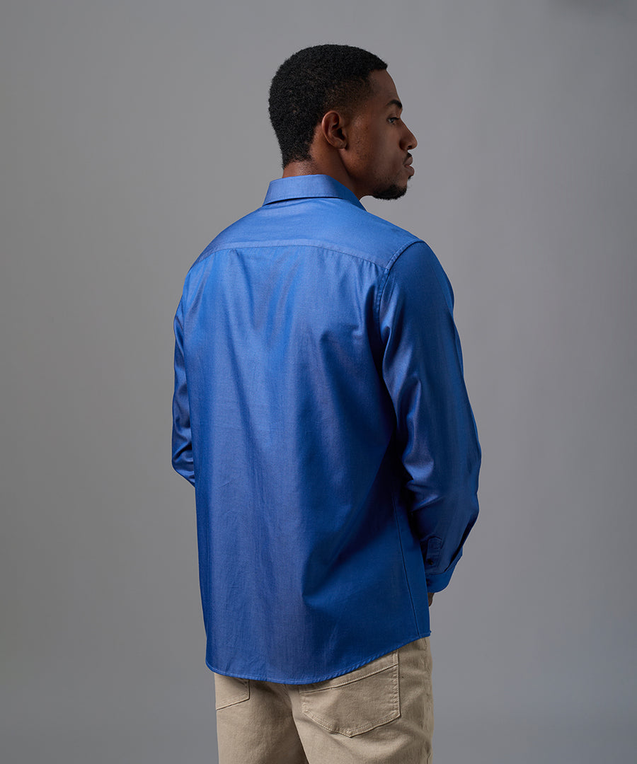 CAMISA MANGA LARGA PECHERA OJAL CLASSIC FIT AZUL OI25