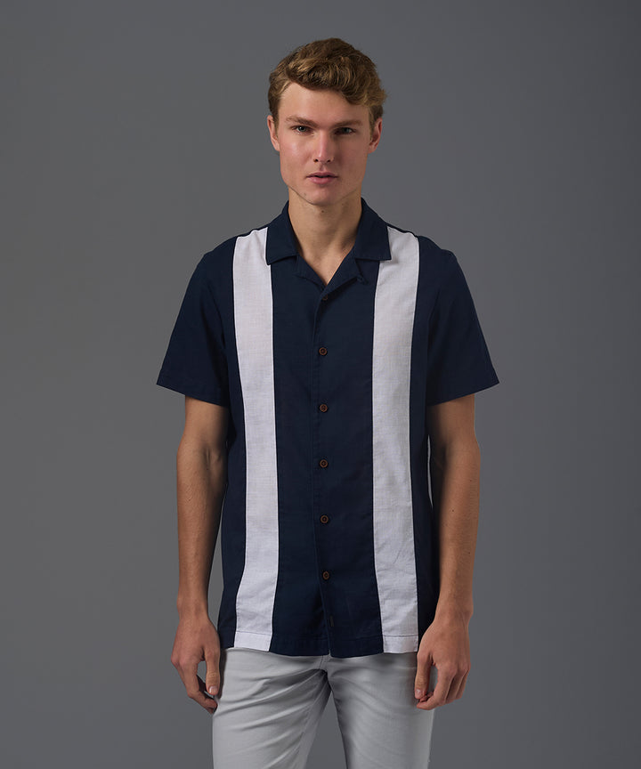 CAMISA MANGA CORTA LOOK LINO CUELLO RESORT CORTES CLASSIC FIT AZUL PV26