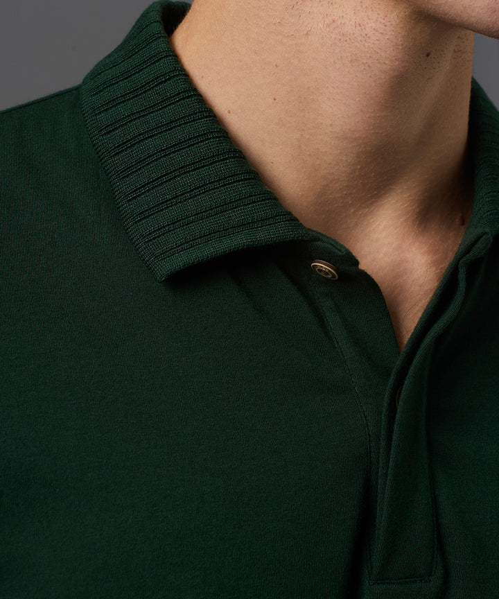 POLO MANGA CORTA JERSEY CUELLO BOX RECTILINEO VERDE BOTELLA PV26