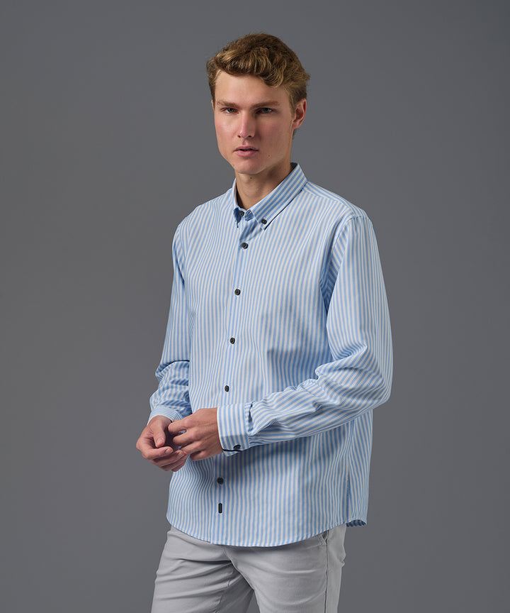 CAMISA MANGA LARGA OXFORD RAYAS CLASSIC FIT CELESTE C/RAYAS PV26