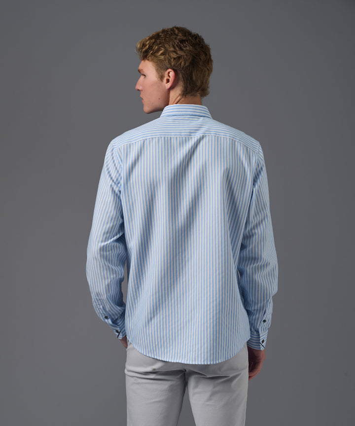 CAMISA MANGA LARGA OXFORD RAYAS CLASSIC FIT CELESTE C/RAYAS PV26