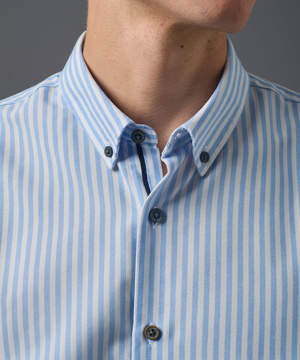 CAMISA MANGA LARGA OXFORD RAYAS CLASSIC FIT CELESTE C/RAYAS PV26