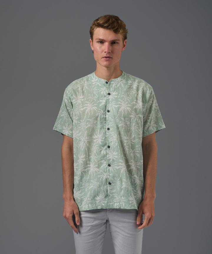 CAMISA MANGA CORTA LOOK LINO CUELLO NERU CLASSIC FIT VERDE TRAMADO PV26