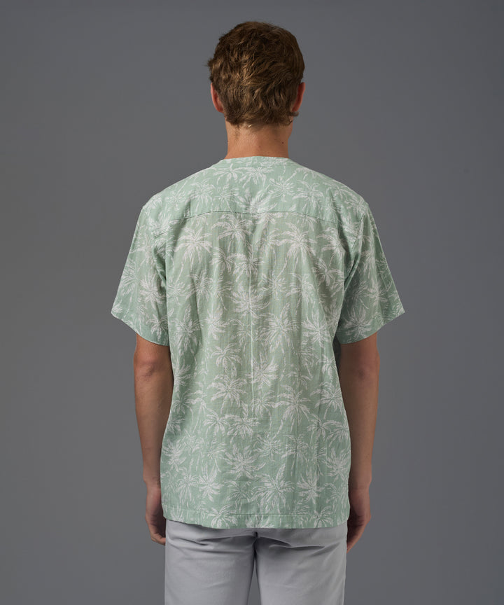 CAMISA MANGA CORTA LOOK LINO CUELLO NERU CLASSIC FIT VERDE TRAMADO PV26