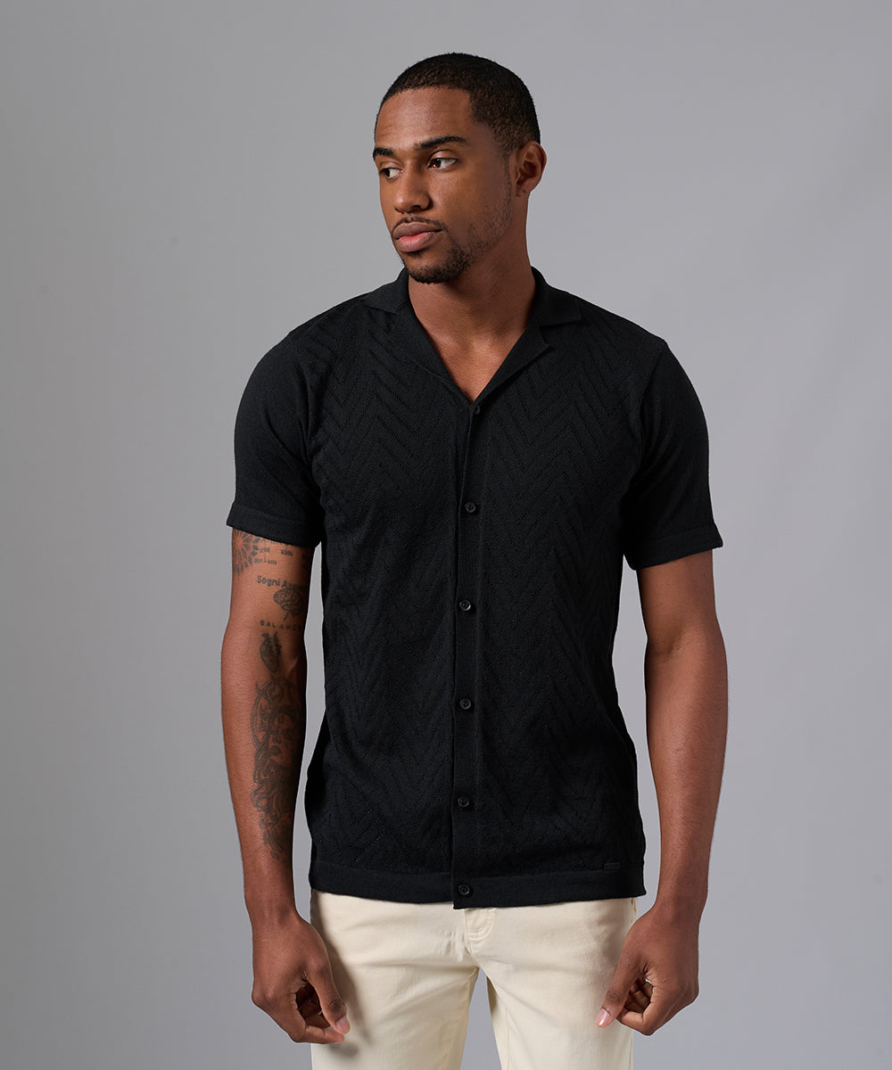 POLO MANGA CORTA PET CUELLO RESORT CAMISERO NEGRO PV25