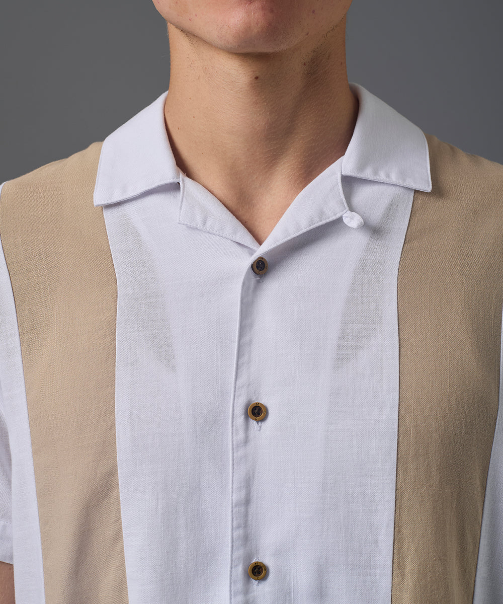 CAMISA MANGA CORTA LOOK LINO CUELLO RESORT CORTES CLASSIC FIT BLANCO PV26