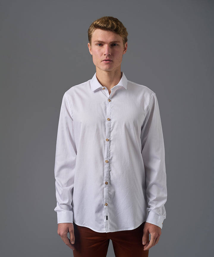 CAMISA MANGA LARGA PECHERA OJAL CLASSIC FIT BLANCO PV26