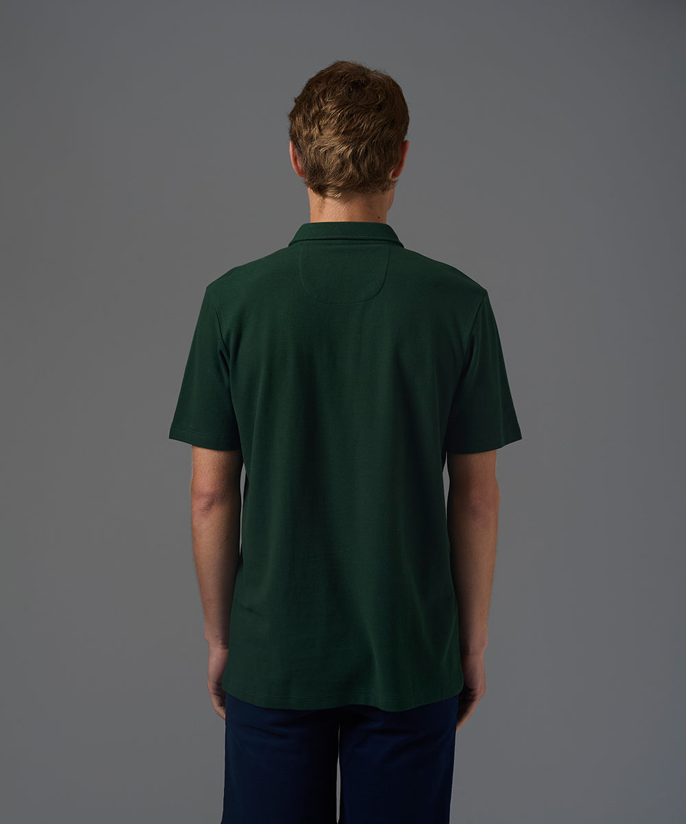 POLO MANGA CORTA PIQUE CUELLO BOX BORDADO VERDE BOTELLA PV26