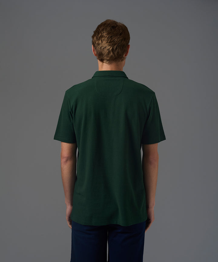 POLO MANGA CORTA PIQUE CUELLO BOX BORDADO VERDE BOTELLA PV26